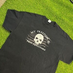 Port & Company Mens 2XL Black‎ Skull Freedom Not Negotiable T Shirt